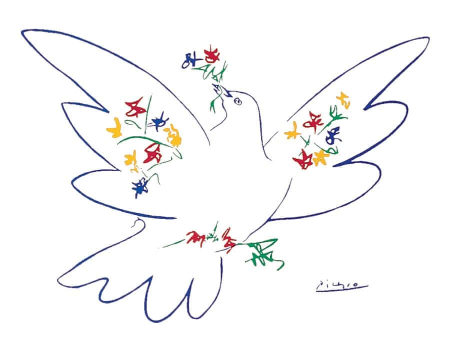 Το περίφημο «Περιστέρι της Ειρήνης» που φιλοτεχνούσε για τα Διεθνή Συμβούλια Ειρήνης. Το 1962 ο Πικάσο τιμήθηκε με το βραβείο Ειρήνης Λένιν